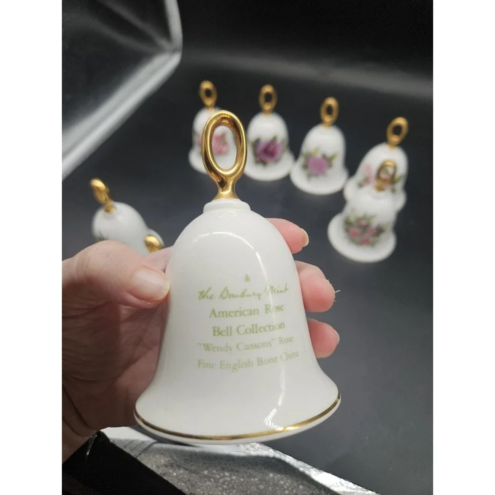 Set 12 Danbury Mint Bone China American Rose Flower Collector Bells Limited Ed.